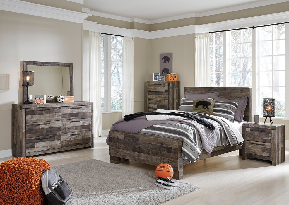 Derekson Full Panel Bed with Mirrored Dresser, Chest and Nightstand Factory Furniture Mattress & More - Online or In-Store at our Phillipsburg Location Serving Dayton, Eaton, and Greenville. Shop Now.