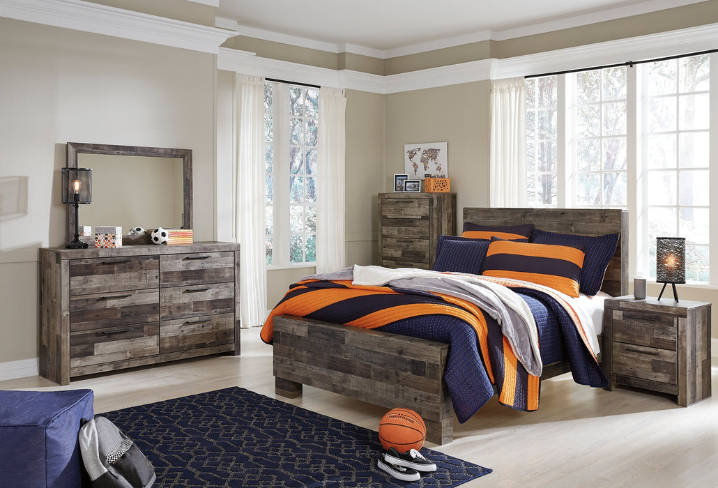 Derekson Full Panel Bed with Mirrored Dresser, Chest and Nightstand Factory Furniture Mattress & More - Online or In-Store at our Phillipsburg Location Serving Dayton, Eaton, and Greenville. Shop Now.