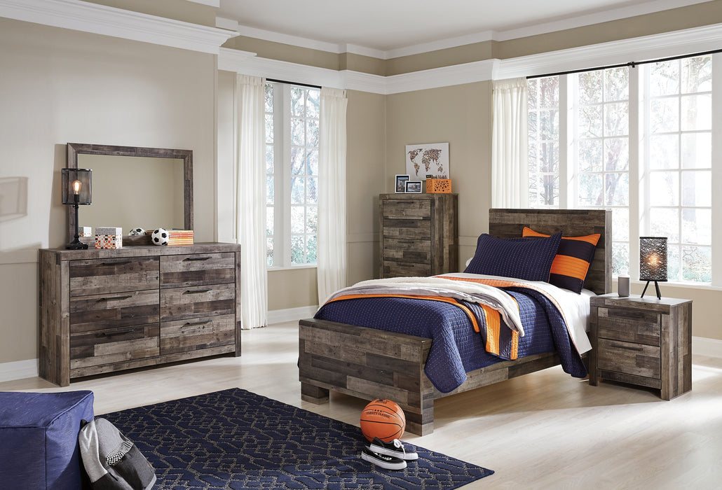 Derekson Twin Panel Bed with Mirrored Dresser, Chest and Nightstand Factory Furniture Mattress & More - Online or In-Store at our Phillipsburg Location Serving Dayton, Eaton, and Greenville. Shop Now.