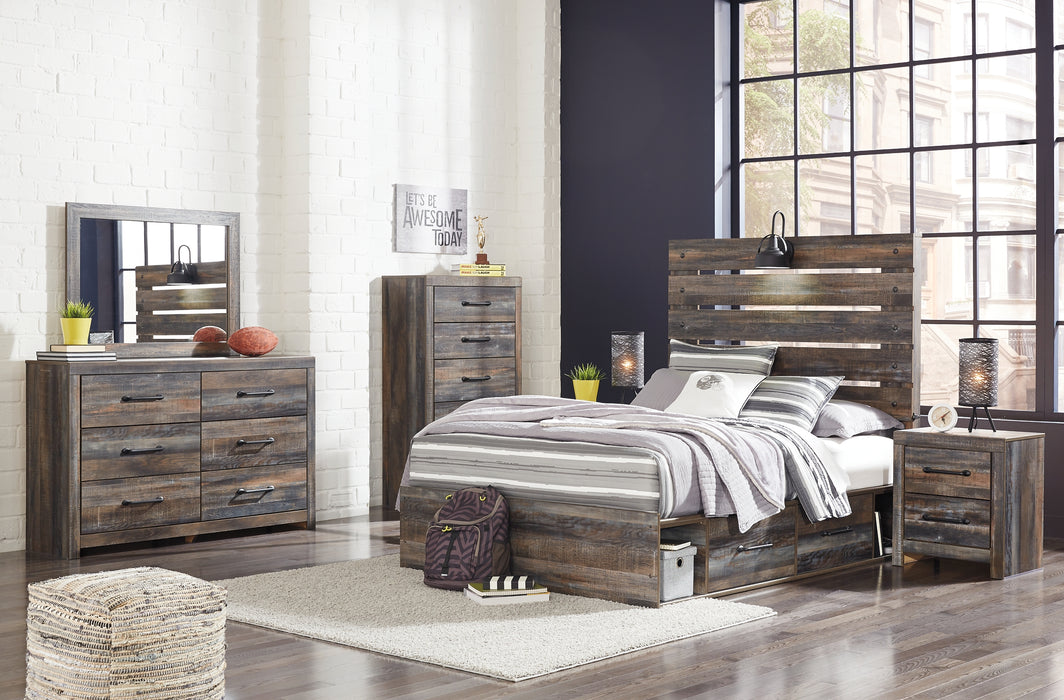 Drystan Twin Panel Bed with 2 Storage Drawers with Mirrored Dresser, Chest and Nightstand Factory Furniture Mattress & More - Online or In-Store at our Phillipsburg Location Serving Dayton, Eaton, and Greenville. Shop Now.
