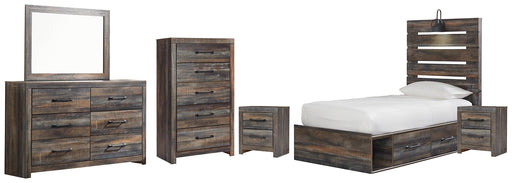 Drystan Twin Panel Bed with 4 Storage Drawers with Mirrored Dresser, Chest and 2 Nightstands Factory Furniture Mattress & More - Online or In-Store at our Phillipsburg Location Serving Dayton, Eaton, and Greenville. Shop Now.