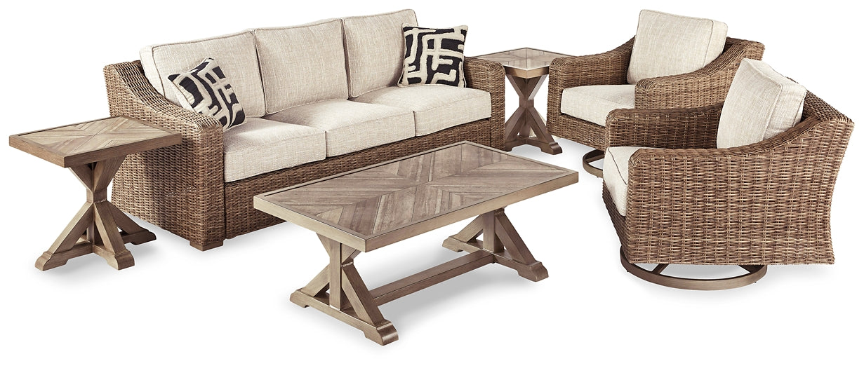 Beachcroft Outdoor Sofa with 2 Lounge Chairs, Coffee Table and End Table Factory Furniture Mattress & More - Online or In-Store at our Phillipsburg Location Serving Dayton, Eaton, and Greenville. Shop Now.