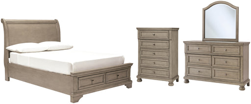 Lettner Full Sleigh Bed with Mirrored Dresser and Chest Factory Furniture Mattress & More - Online or In-Store at our Phillipsburg Location Serving Dayton, Eaton, and Greenville. Shop Now.