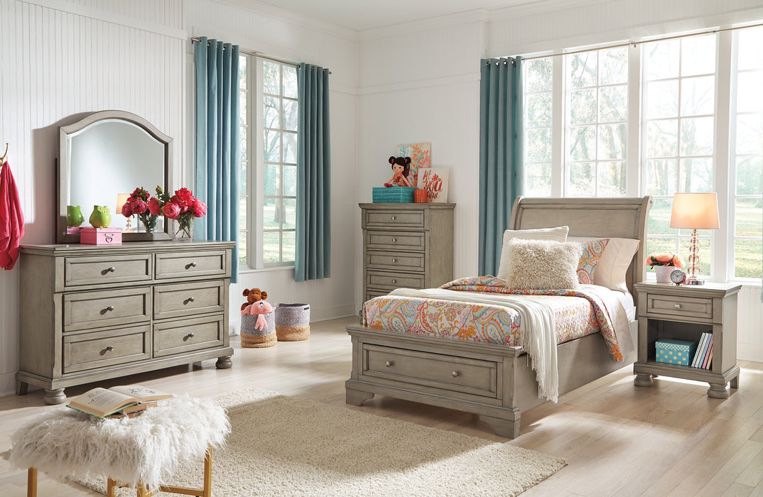 Lettner Twin Sleigh Bed with Mirrored Dresser, Chest and 2 Nightstands Factory Furniture Mattress & More - Online or In-Store at our Phillipsburg Location Serving Dayton, Eaton, and Greenville. Shop Now.