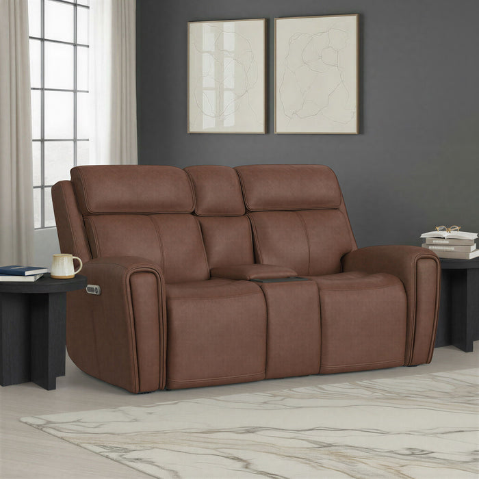 Warren - Power Reclining Loveseat With Console, Power Headrest & Lumbar - Dark Brown
