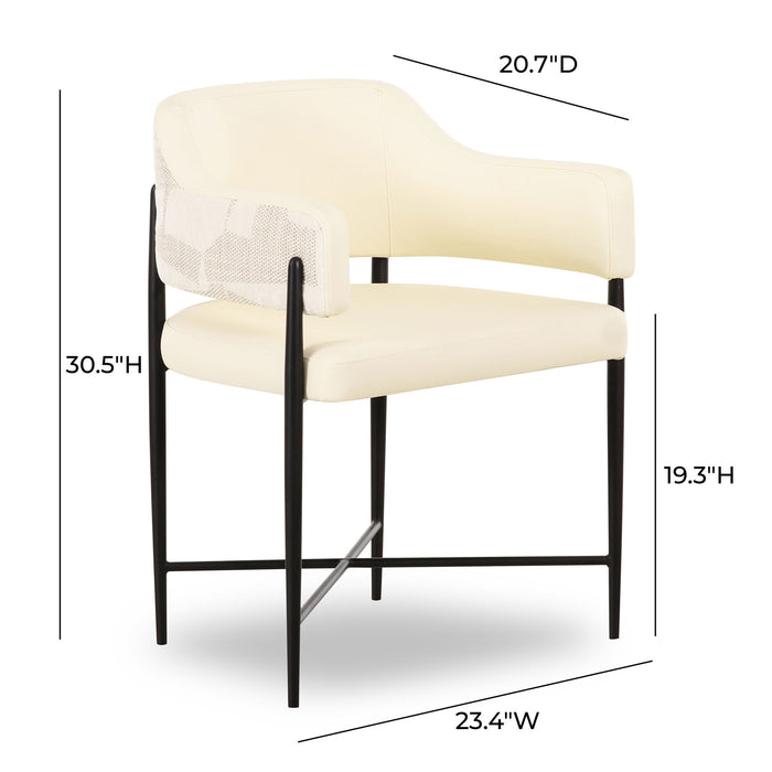 Sezanne - Vegan Leather And 2-Tone Jacquard Dining Chair - Cream