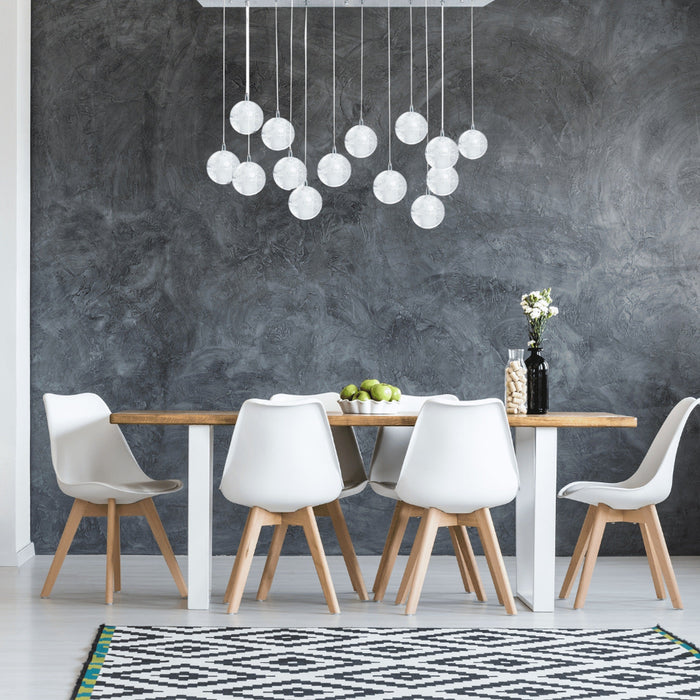 14 light Crystal Spheres Chandelier  // Rectangular Chrome Canopy