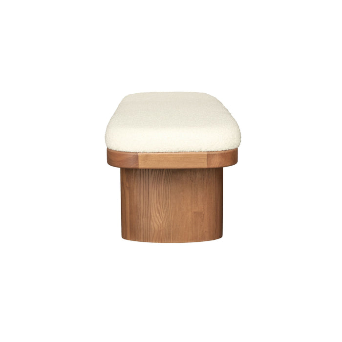 Ollie White Boucle Wooden Bench