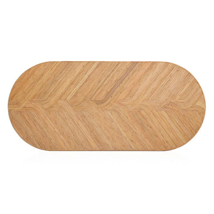 Caren Natural Rattan and Glass Oval Dining Table