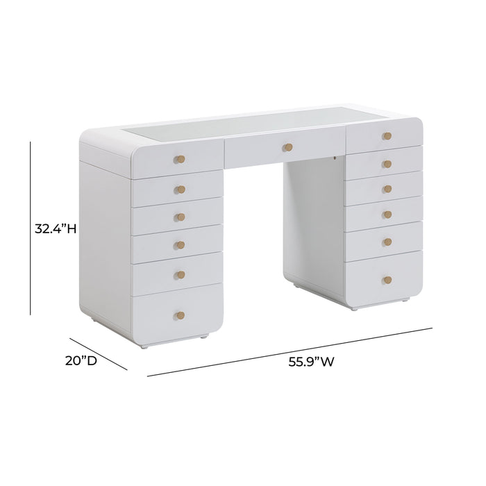 Hollywood - Desk with Jumbo LED Panel Vanity Mirror - White