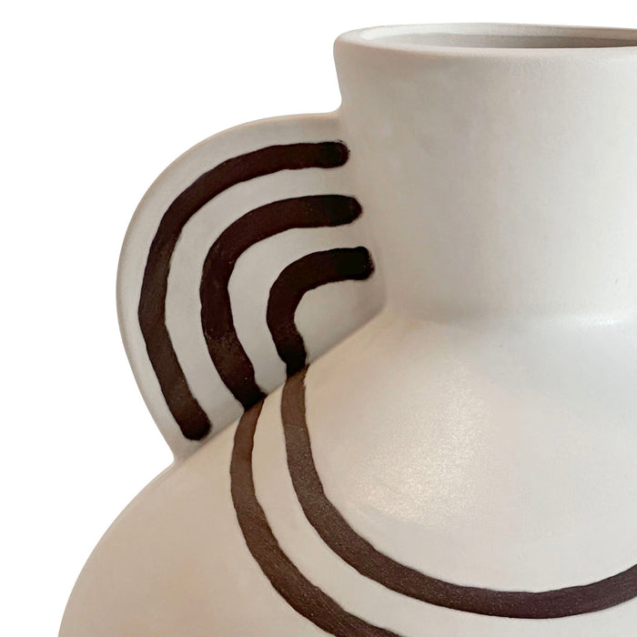 Earthenware - Line Art Wide-Bodied Vase - Cream
