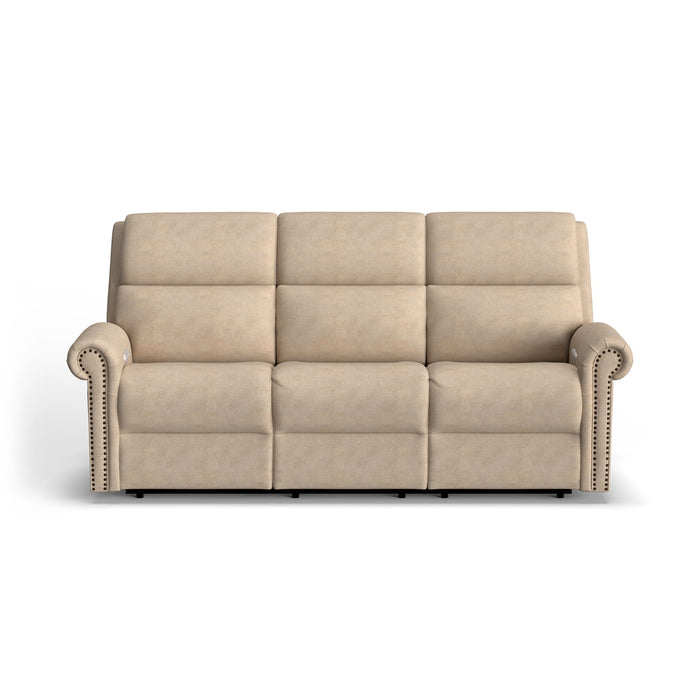 Bernard - Power Reclining Sofa With Console, Power Headrests & Lumbar, Nailhead Trim