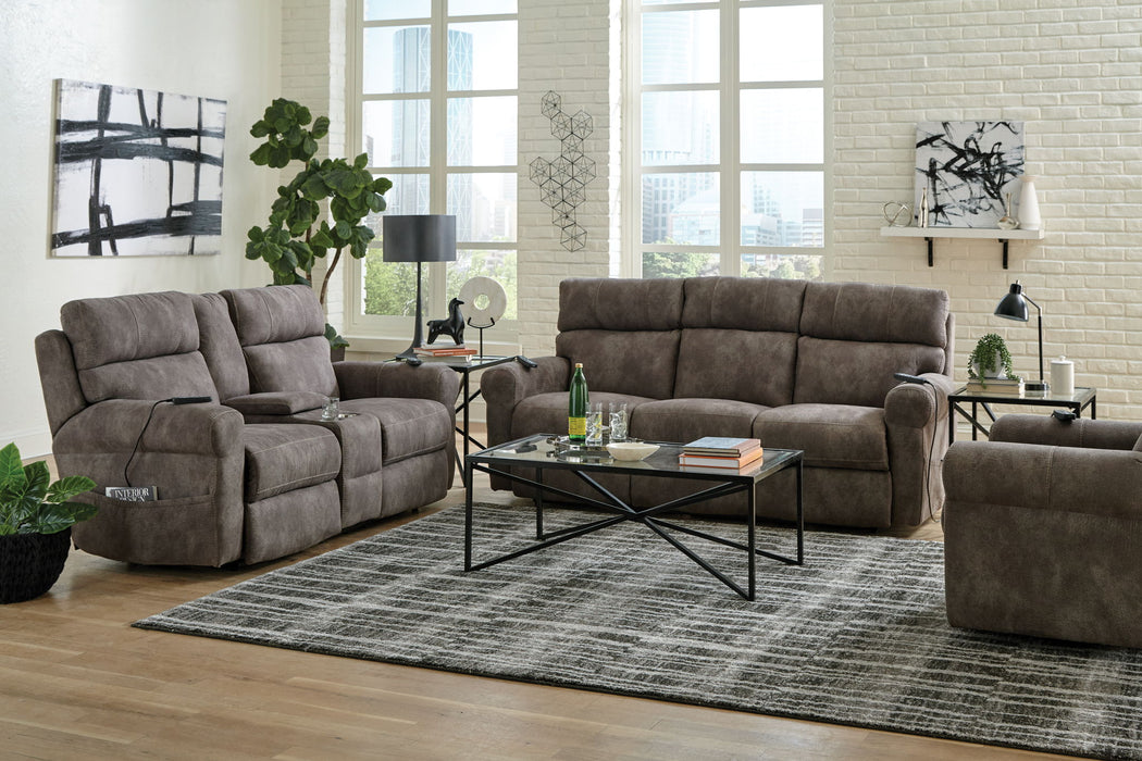 Tranquility - Power Headrest Power Lay Flat Reclining Sofa With DDT / CR3 Heat / Massage / Lumbar - Pewter