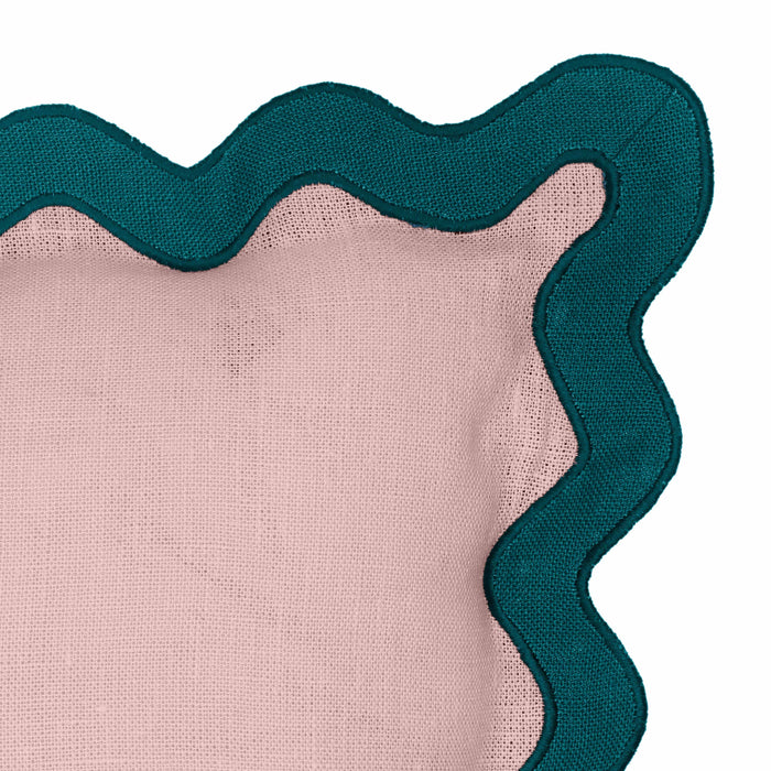 Scalloped - Edge Linen Throw Pillow - Blue / Pink
