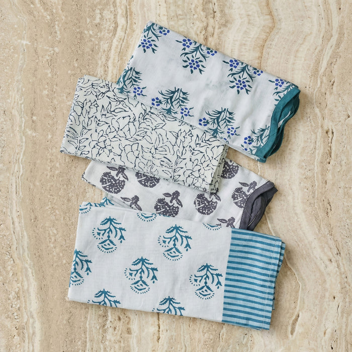 Crissy - Cotton Canvas Printed Napkins (Set of 4) - Blue Cornflower