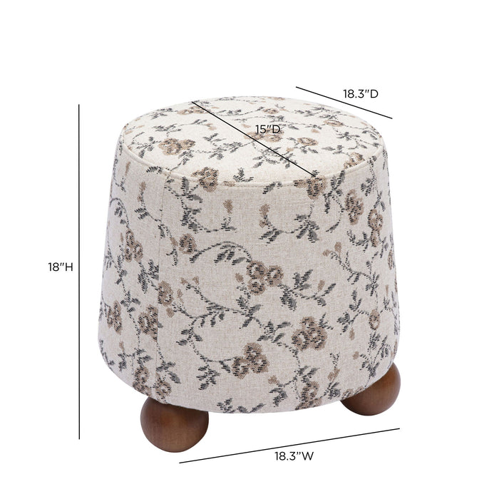 Jaine - Floral Jacquard Ottoman - Beige