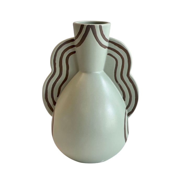 Earthenware - Line Art Wavy Vase - Sage Green