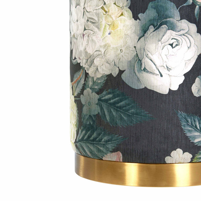 Opal Floral Velvet Ottoman with Gold Base