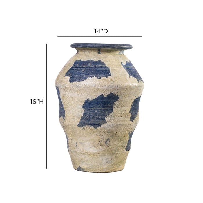 Visha - Terracotta Vase - Cream and Blue