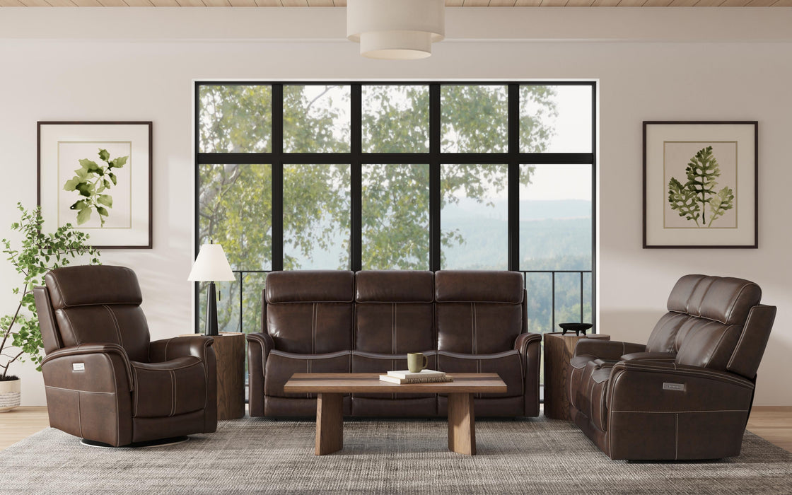 View - Power Reclining Sofa With Console, Power Headrest & Lumbar