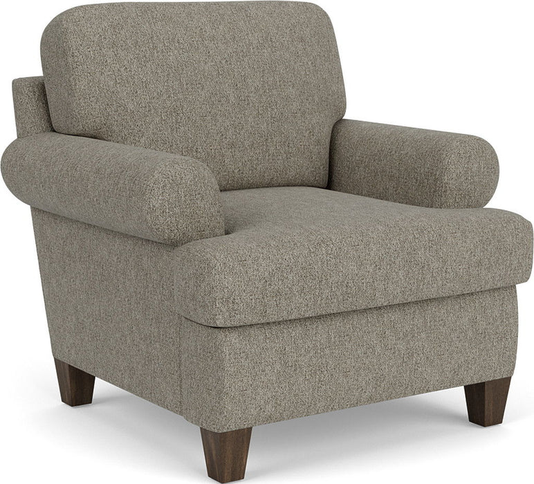 Moxy - Fabric Arm Chair, T-Shaped Seat Cushion, Curved Sock Arms