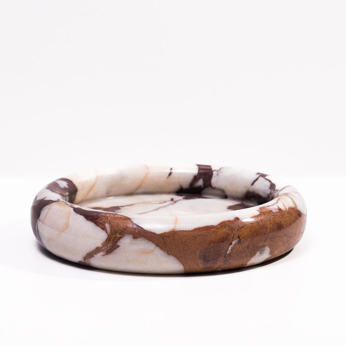 Marble Round Edged Catch-All - Breccia White Brown