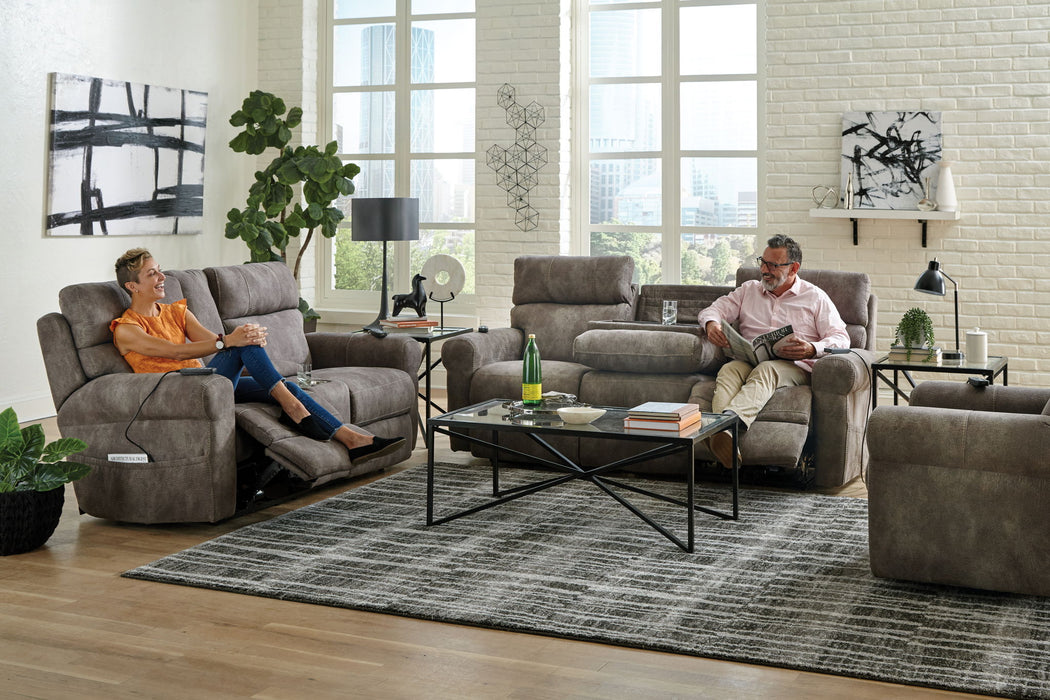 Tranquility - Power Headrest Power Lay Flat Reclining Sofa With DDT / CR3 Heat / Massage / Lumbar - Pewter