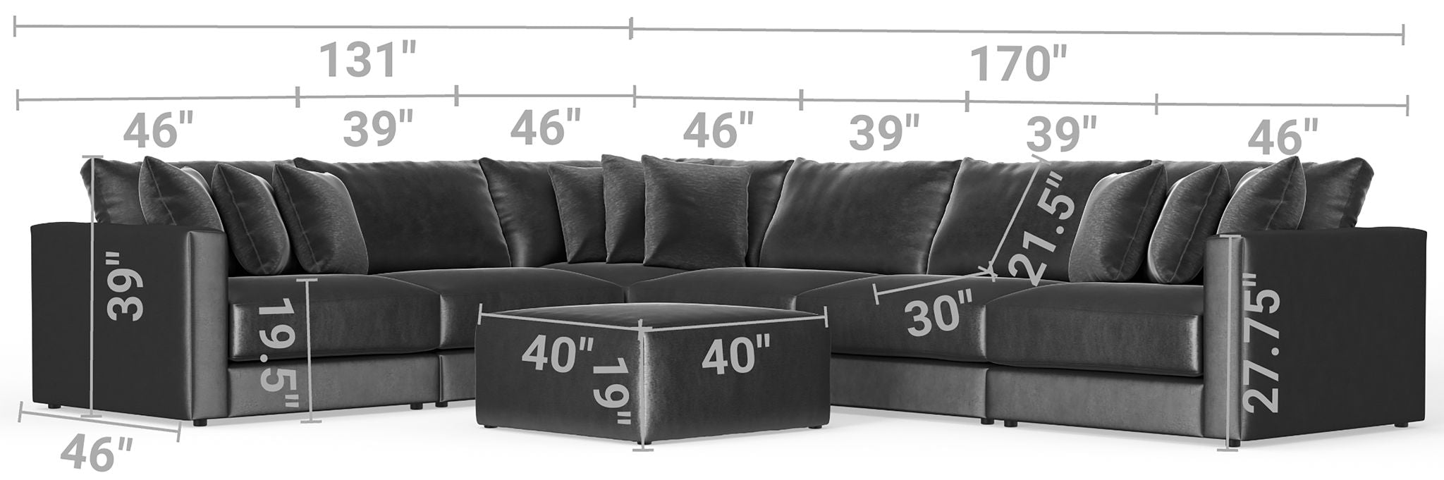Remington - Modular Sofa And Cocktail Ottoman - Slate