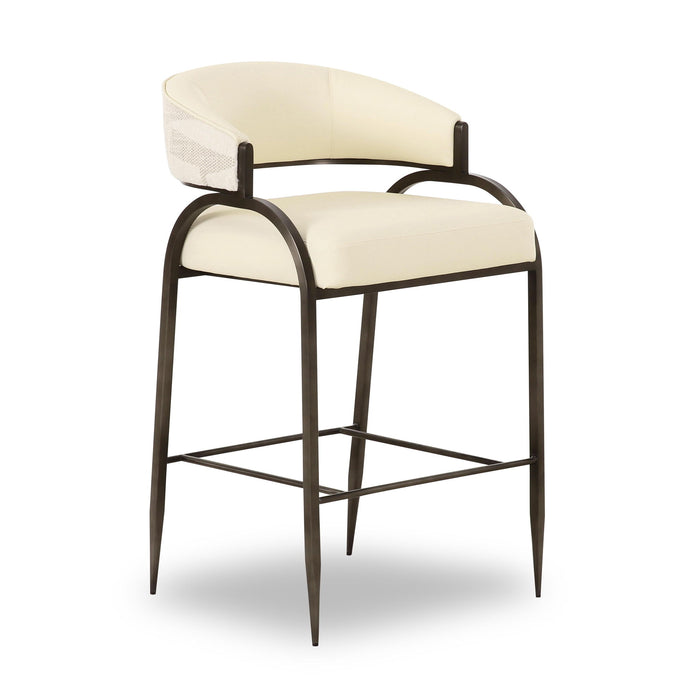 Tatum - Vegan Leather And 2-Tone Jacquard Counter Stool - Cream