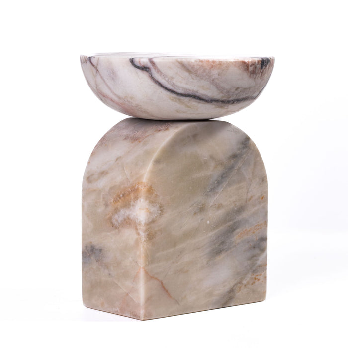 Marble Balanced Candle Holder - White Brown