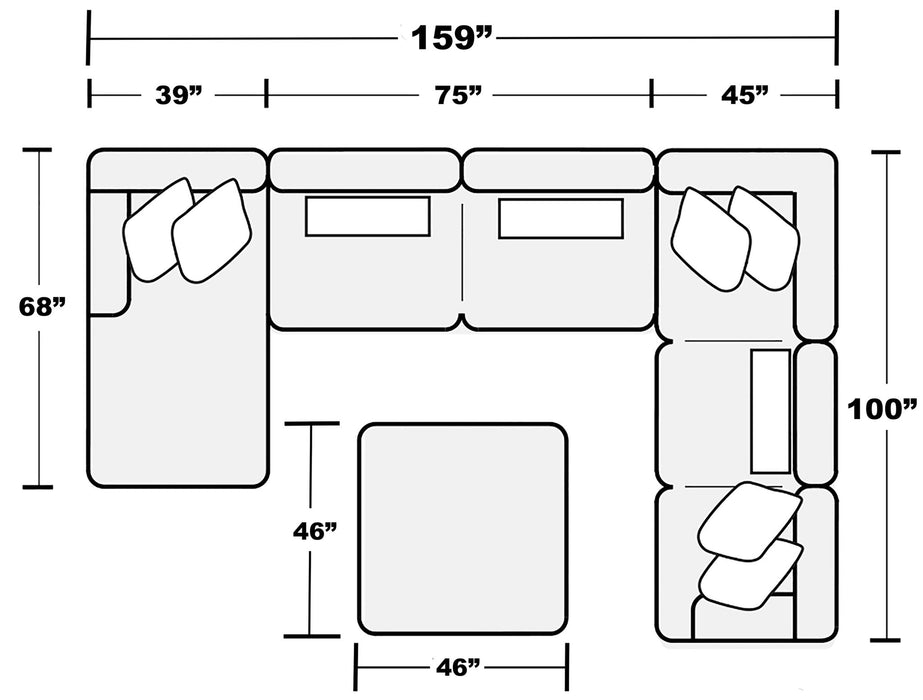Logan - Upholstered Sectional With Comfort Coil Seating - 46" Cocktail Ottoman And Accent Pillows Included