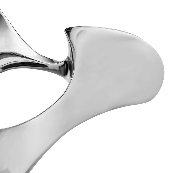 Chrome Abstract Mask Floor Sculpture With Black Stand, 54" Tall