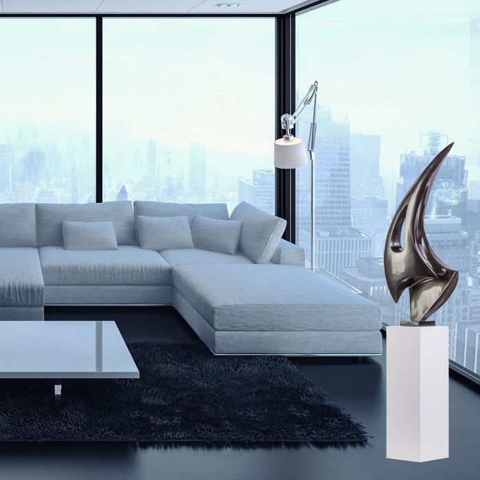 Dark Gray Sail Floor Sculpture With White Stand, 70" Tall