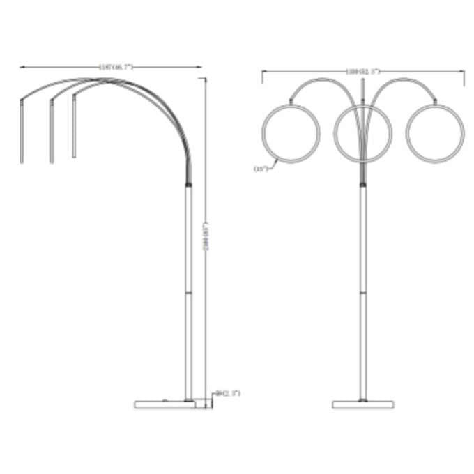 LED Three Ring Hong Kong  Arc Floor lamp // Chrome, Not Dimmable