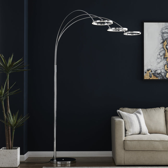 LED Three Ring Hong Kong  Arc Floor lamp // Chrome, Not Dimmable