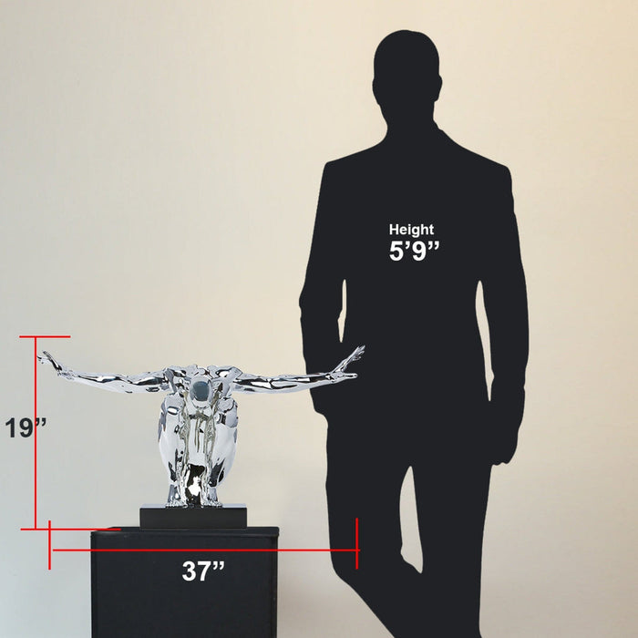 Large Saluting Man Resin Sculpture 37" Wide x 19" Tall // Chrome