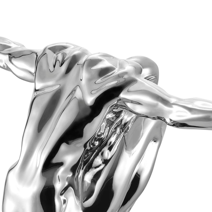 Large Saluting Man Resin Sculpture 37" Wide x 19" Tall // Chrome