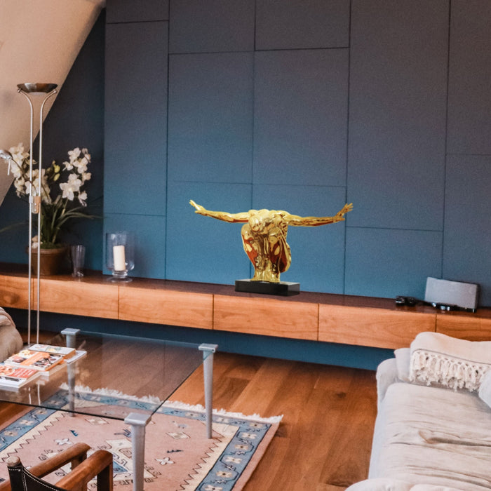 Large Saluting Man Resin Sculpture 37" Wide x 19" Tall // Gold