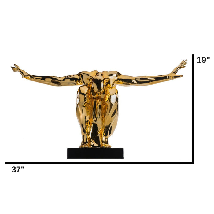 Large Saluting Man Resin Sculpture 37" Wide x 19" Tall // Gold