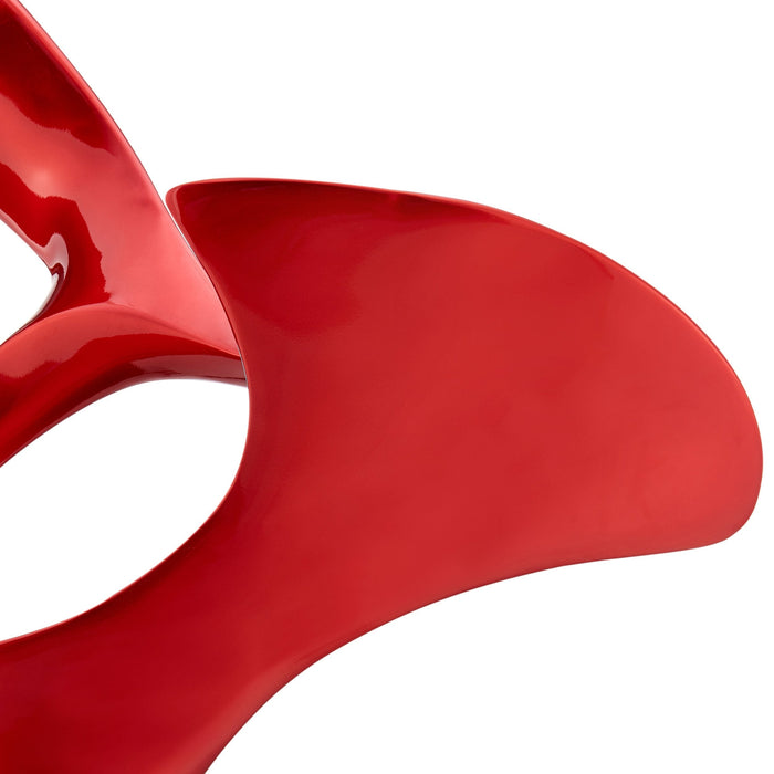 Metallic Red Abstract Mask Floor Sculpture With Black Stand, 54" Tall