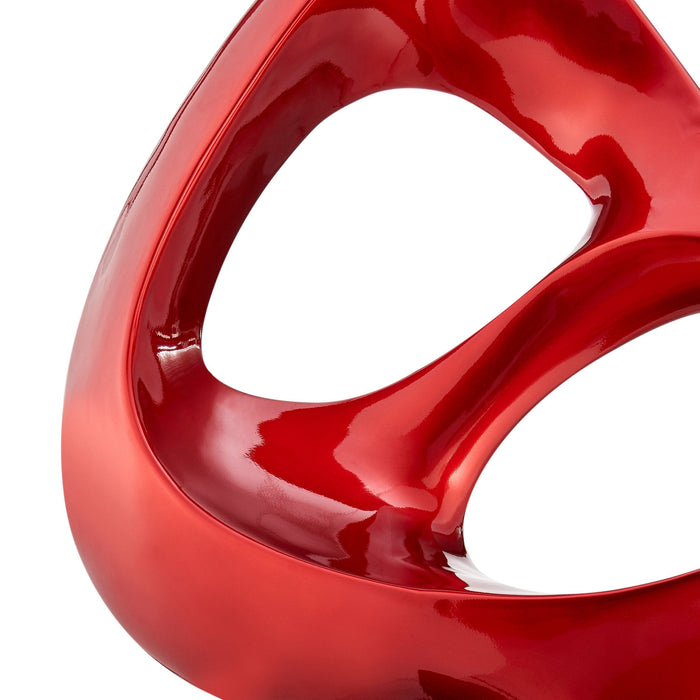 Metallic Red Abstract Mask Floor Sculpture With Black Stand, 54" Tall