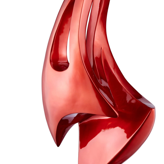 Metallic Red Sail Floor Sculpture With Black Stand, 70" Tall