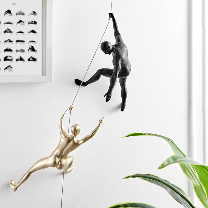 Climbing Couple Set of Two Wall Sculptures, Matte Black & Gold