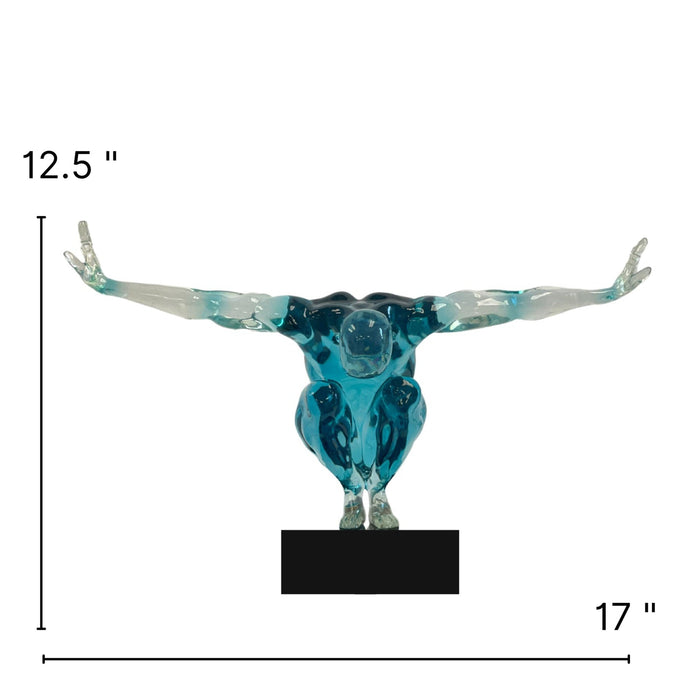 Small Saluting Man Resin Sculpture 17" Wide x 10.5" Tall // Clear Blue