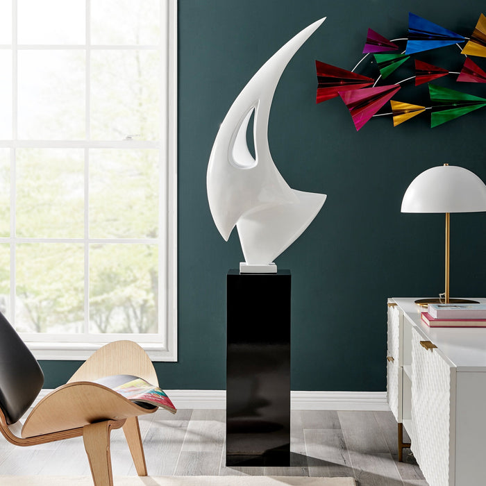 White Sail Floor Sculpture With Black Stand, 70" Tall