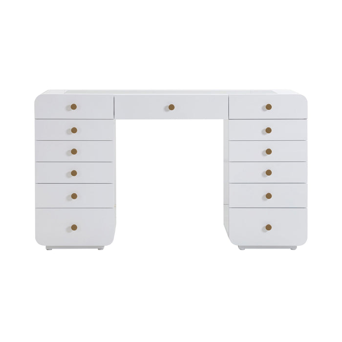 Hollywood - Desk With LED Panel Vanity Mirror - White