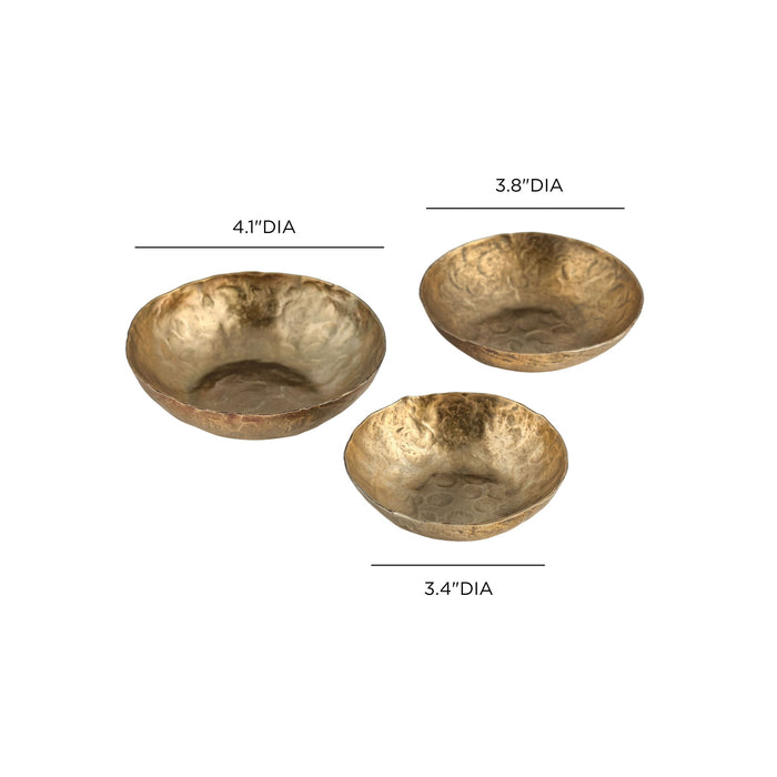 Shah - Hammered Iron Catchall Round Bowls (Set of 3) - Antique Brass