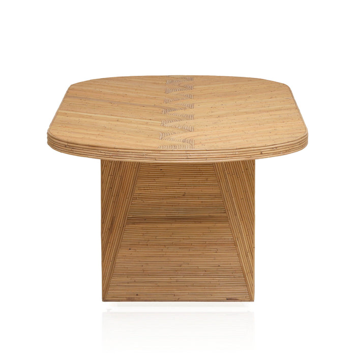 Caren Natural Rattan and Glass Oval Dining Table