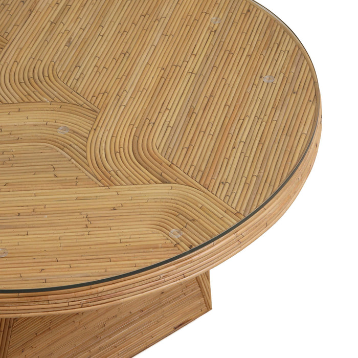 Caren Natural Rattan and Glass Oval Dining Table