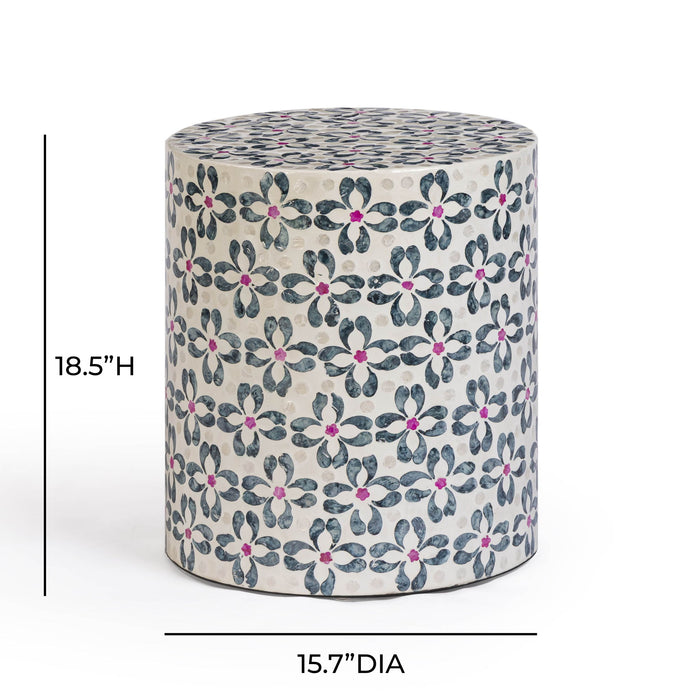 Lorna - Capiz Shell Motif Stool - Aqua Floral